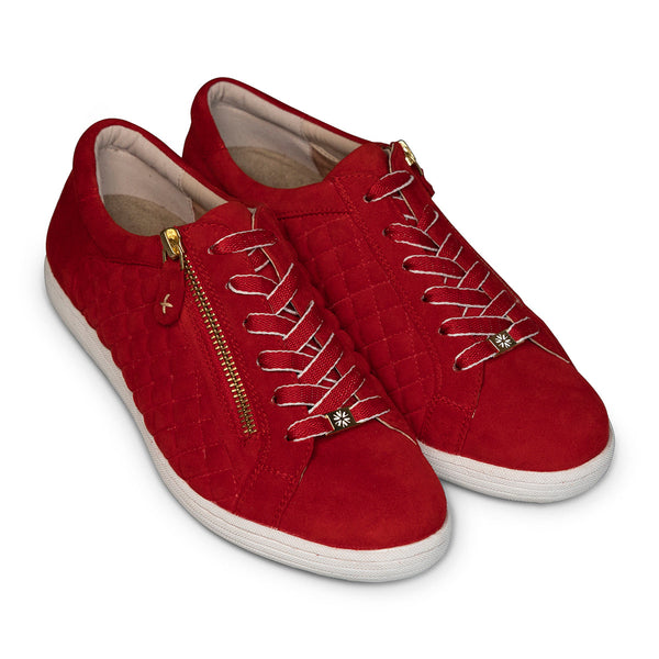 Van Dal Detroit II 3334 5002 Ladies Poppy Red Suede Zip & Lace Trainers-elevate your sole