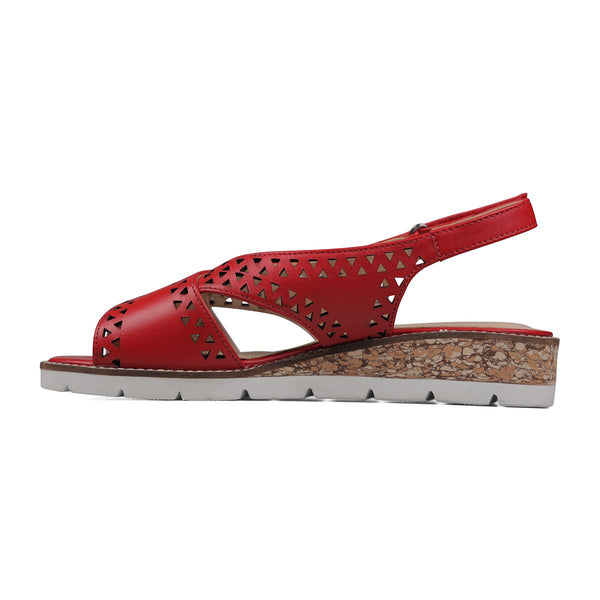 Van Dal Elan 2 3551 ladies 5101 Red Perforated Open Toe Slingback Wedge Sandals-elevate your sole