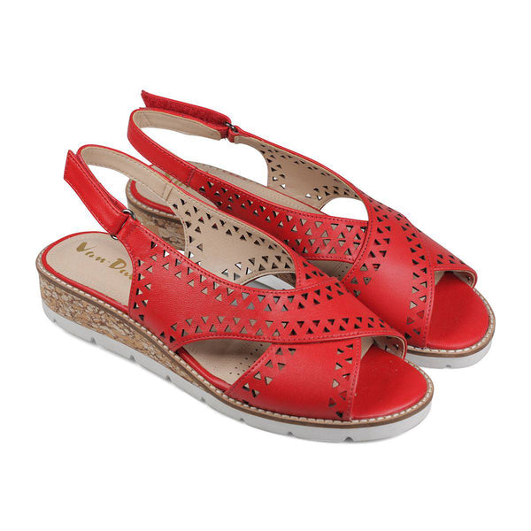 Van Dal Elan 2 3551 ladies 5101 Red Perforated Open Toe Slingback Wedge Sandals-elevate your sole