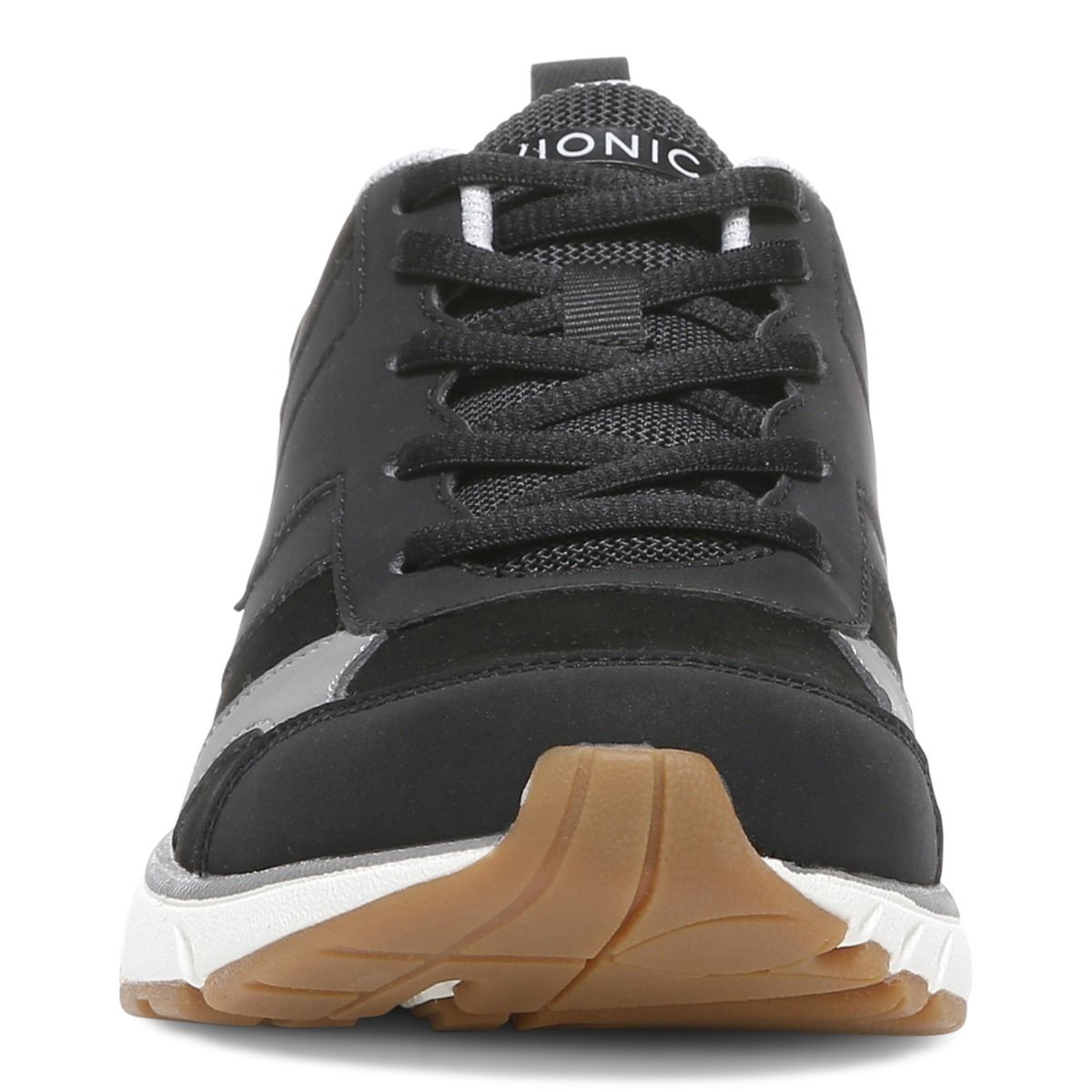 Vionic Zanny Ladies Black & Charcoal Leather & Textile Lace Up Trainers-elevate your sole