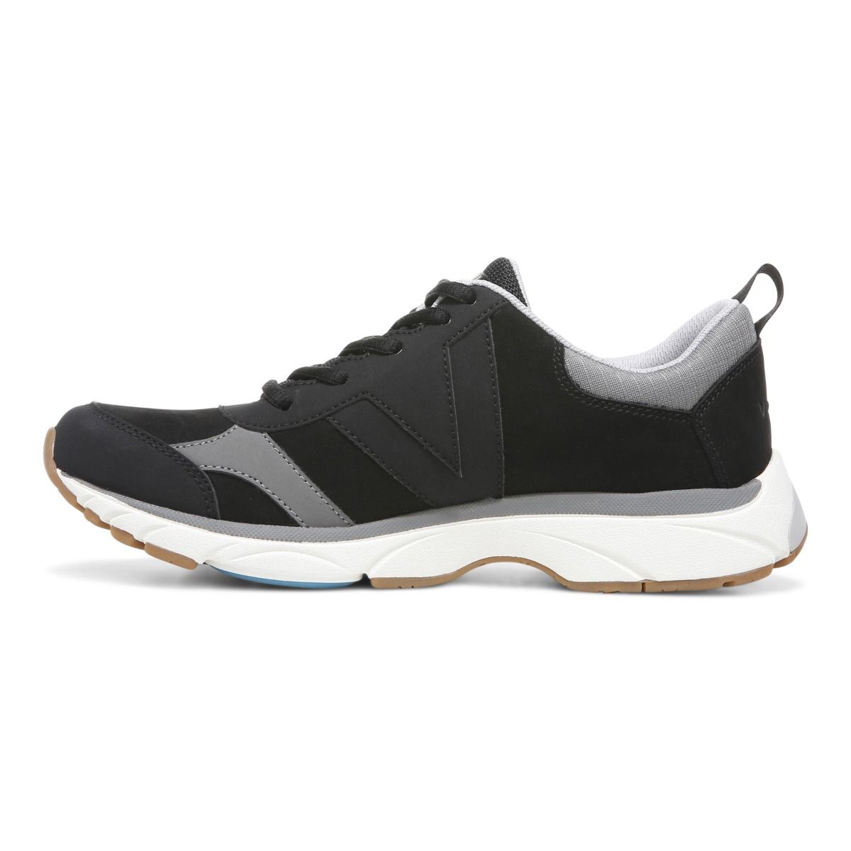 Vionic Zanny Ladies Black & Charcoal Leather & Textile Lace Up Trainers-elevate your sole