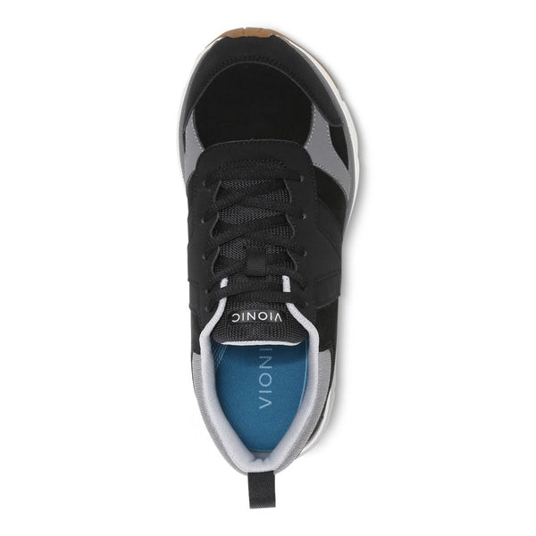 Vionic Zanny Ladies Black & Charcoal Leather & Textile Lace Up Trainers-elevate your sole