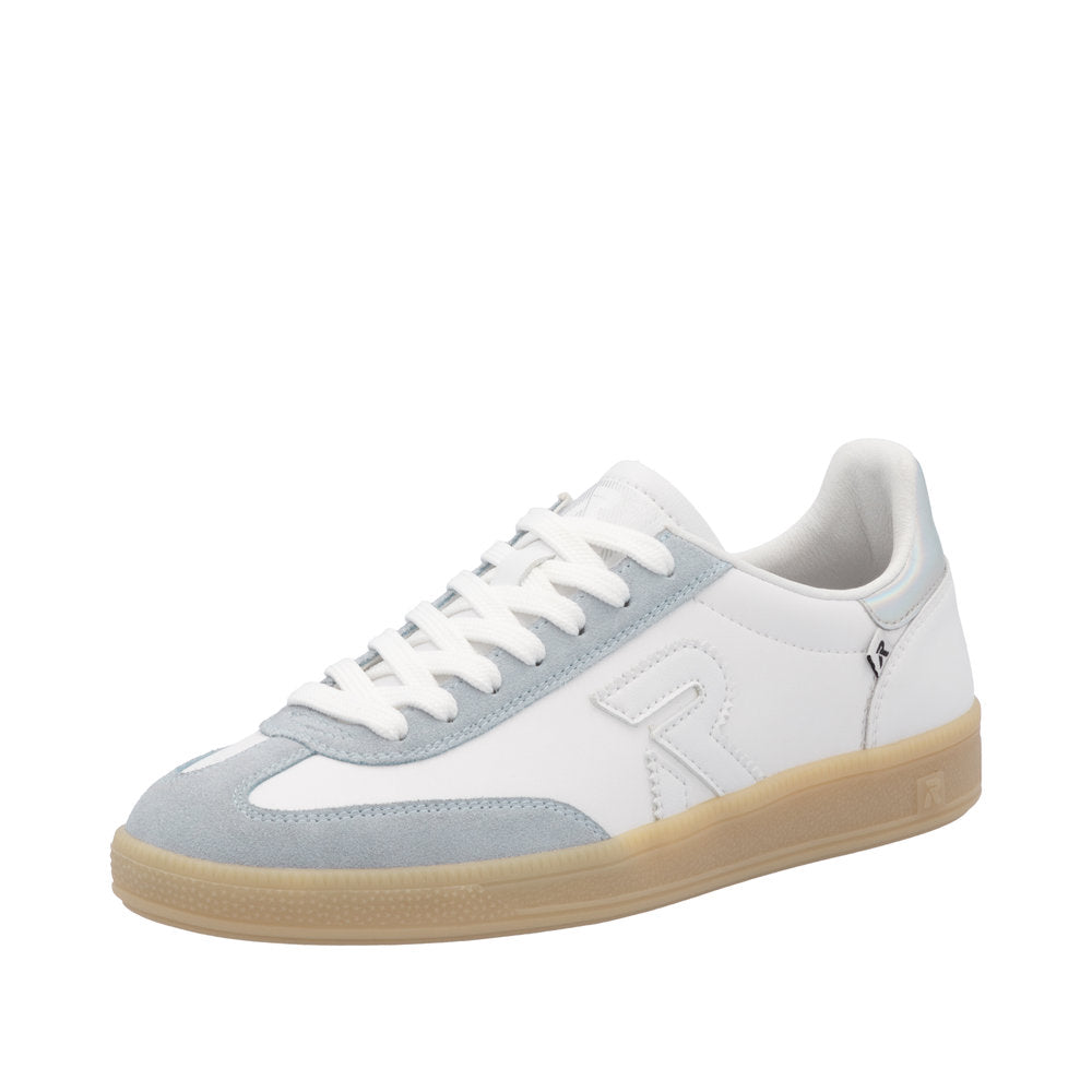 Rieker W2200-84 Ladies Wide White/Grey Suede Lace Up Trainers