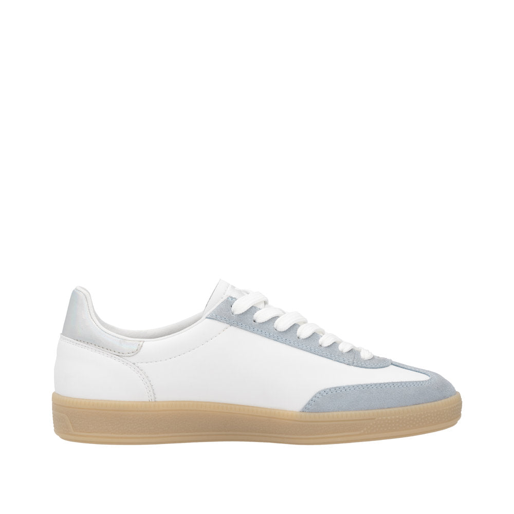 Rieker W2200-84 Ladies Wide White/Grey Suede Lace Up Trainers