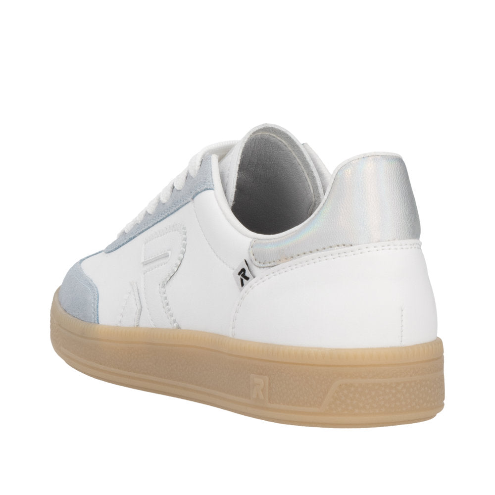 Rieker W2200-84 Ladies Wide White/Grey Suede Lace Up Trainers