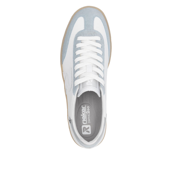 Rieker W2200-84 Ladies Wide White/Grey Suede Lace Up Trainers