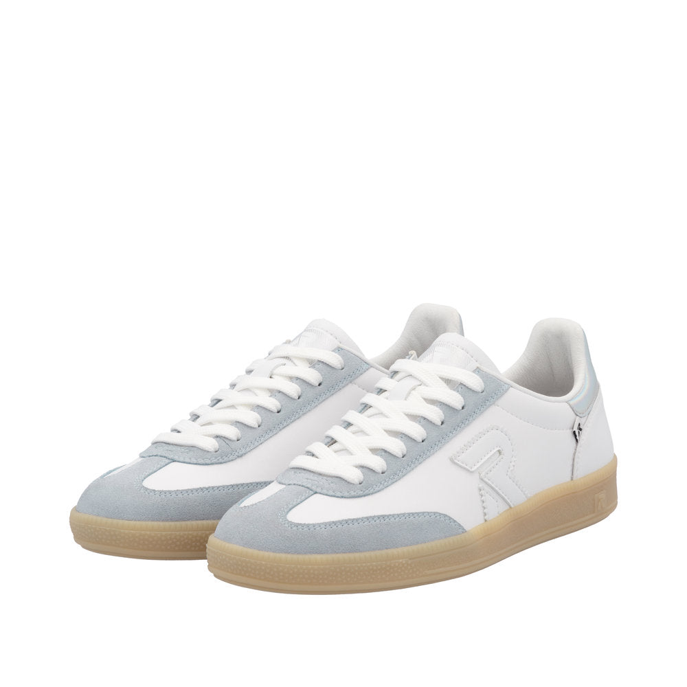 Rieker W2200-84 Ladies Wide White/Grey Suede Lace Up Trainers