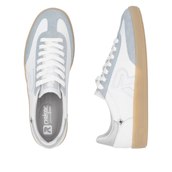 Rieker W2200-84 Ladies Wide White/Grey Suede Lace Up Trainers