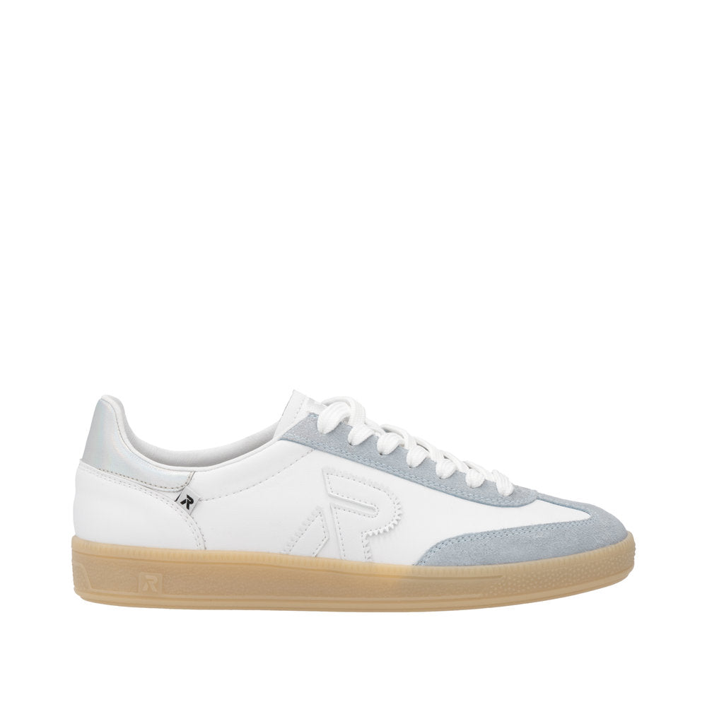 Rieker W2200-84 Ladies Wide White/Grey Suede Lace Up Trainers