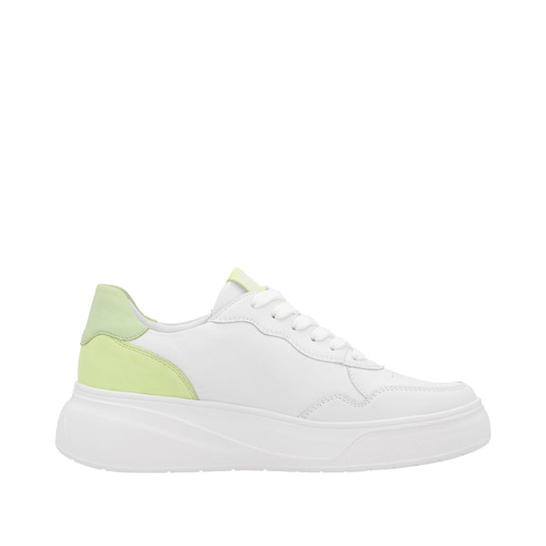 Rieker W2300-80 Ladies White/Green Leather Lace Up Trainers