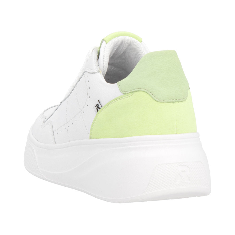 Rieker W2300-80 Ladies White/Green Leather Lace Up Trainers