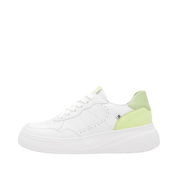 Rieker W2300-80 Ladies White/Green Leather Lace Up Trainers