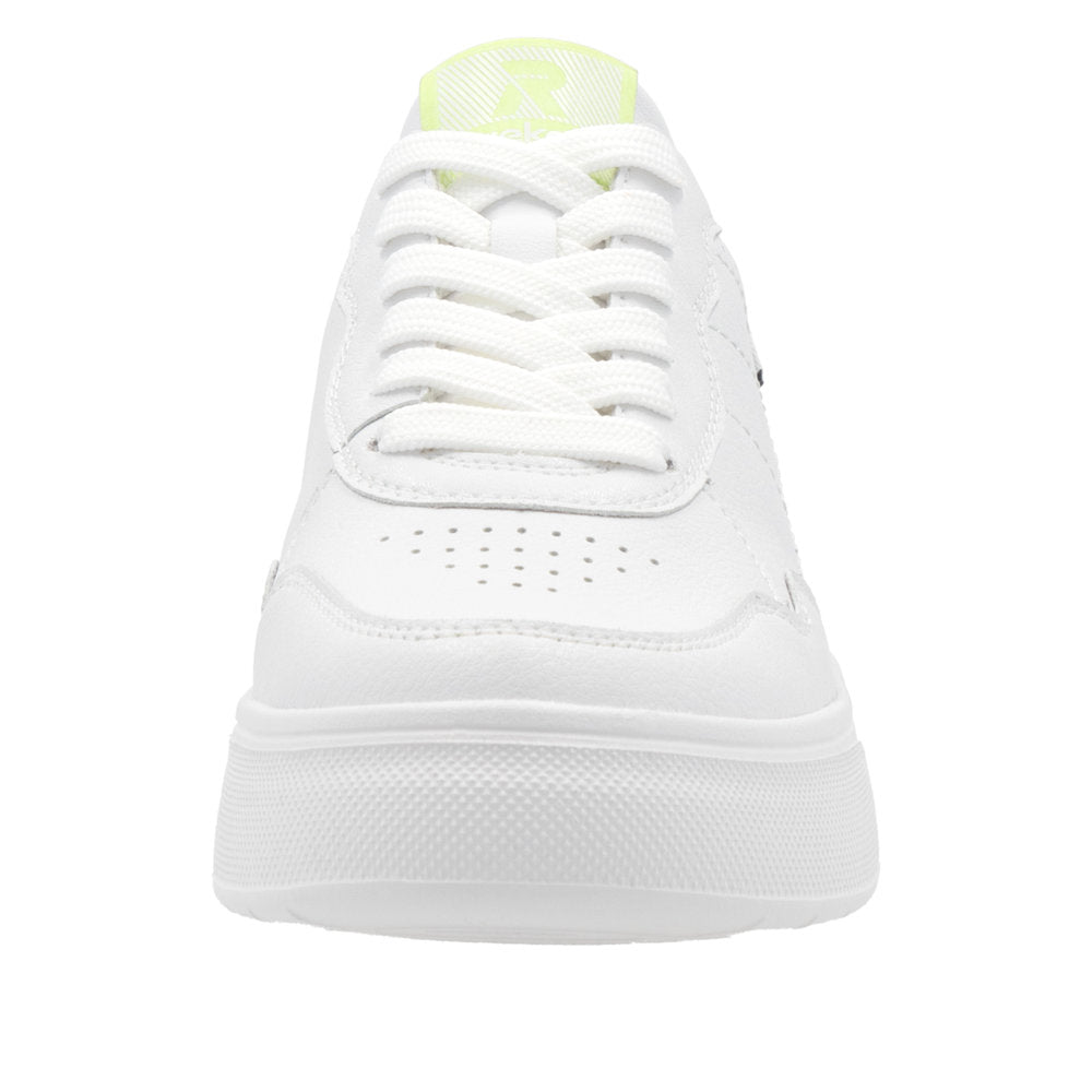 Rieker W2300-80 Ladies White/Green Leather Lace Up Trainers