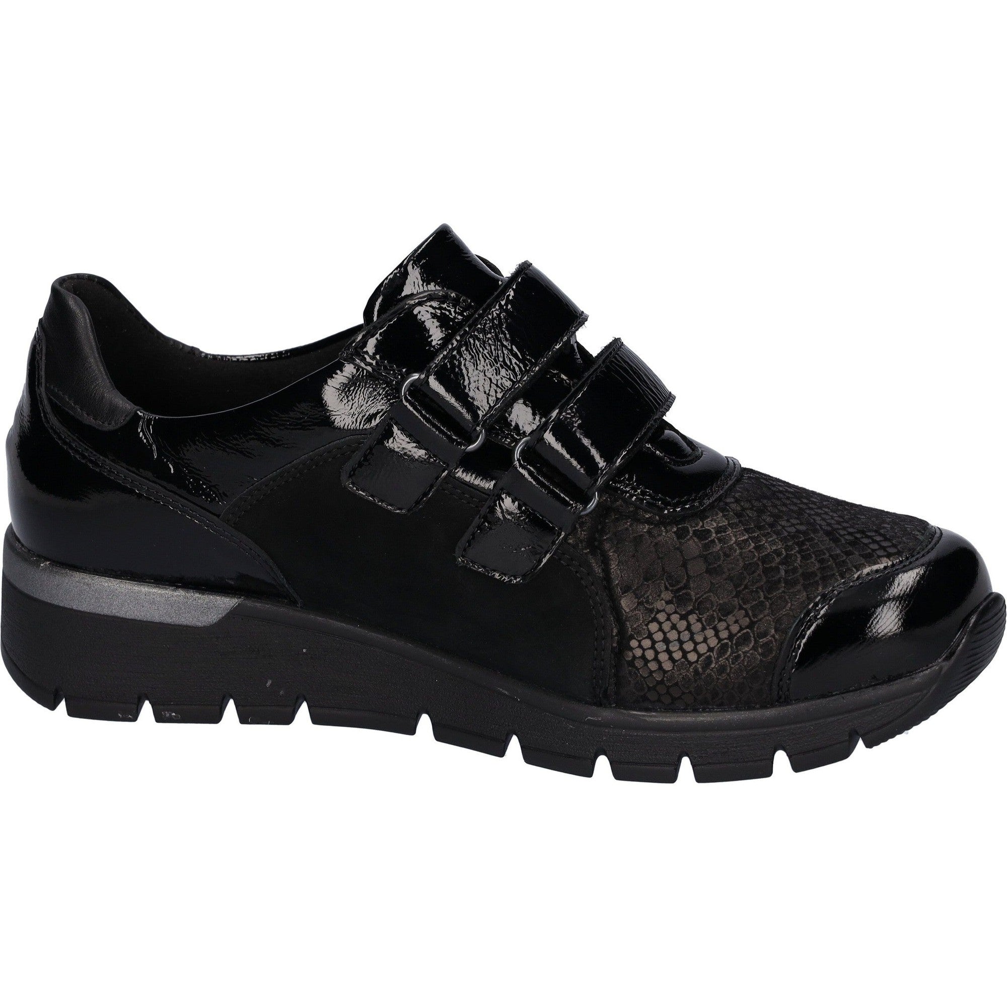 Waldlaufer 626K31 400 001 K-Ramona Ladies Black Croc Patent Leather Touch Fastening Shoes-elevate your sole