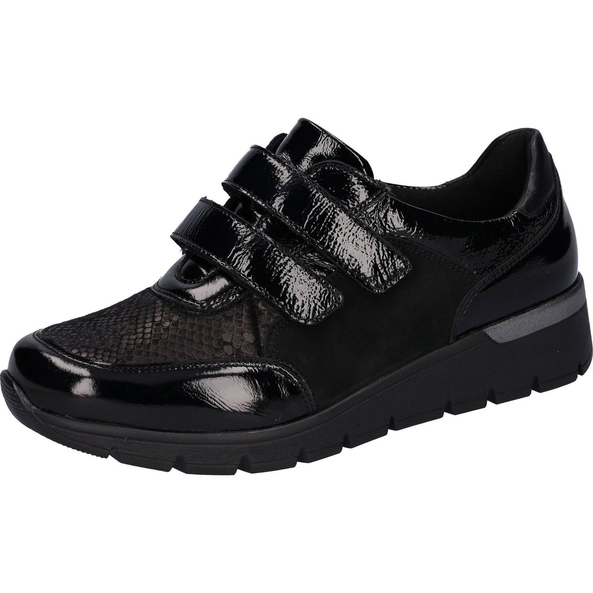 Waldlaufer 626K31 400 001 K-Ramona Ladies Black Croc Patent Leather Touch Fastening Shoes-elevate your sole