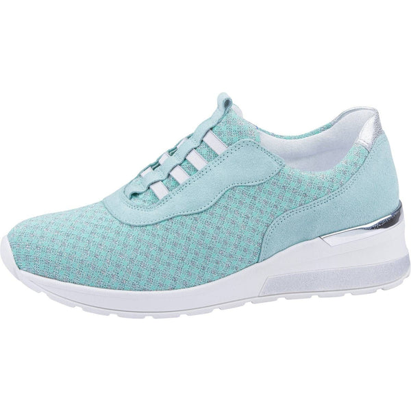 Waldlaufer 939H51 321 252 H-Clara Ladies Mint And Silver Leather & Textile Elasticated Trainers-elevate your sole