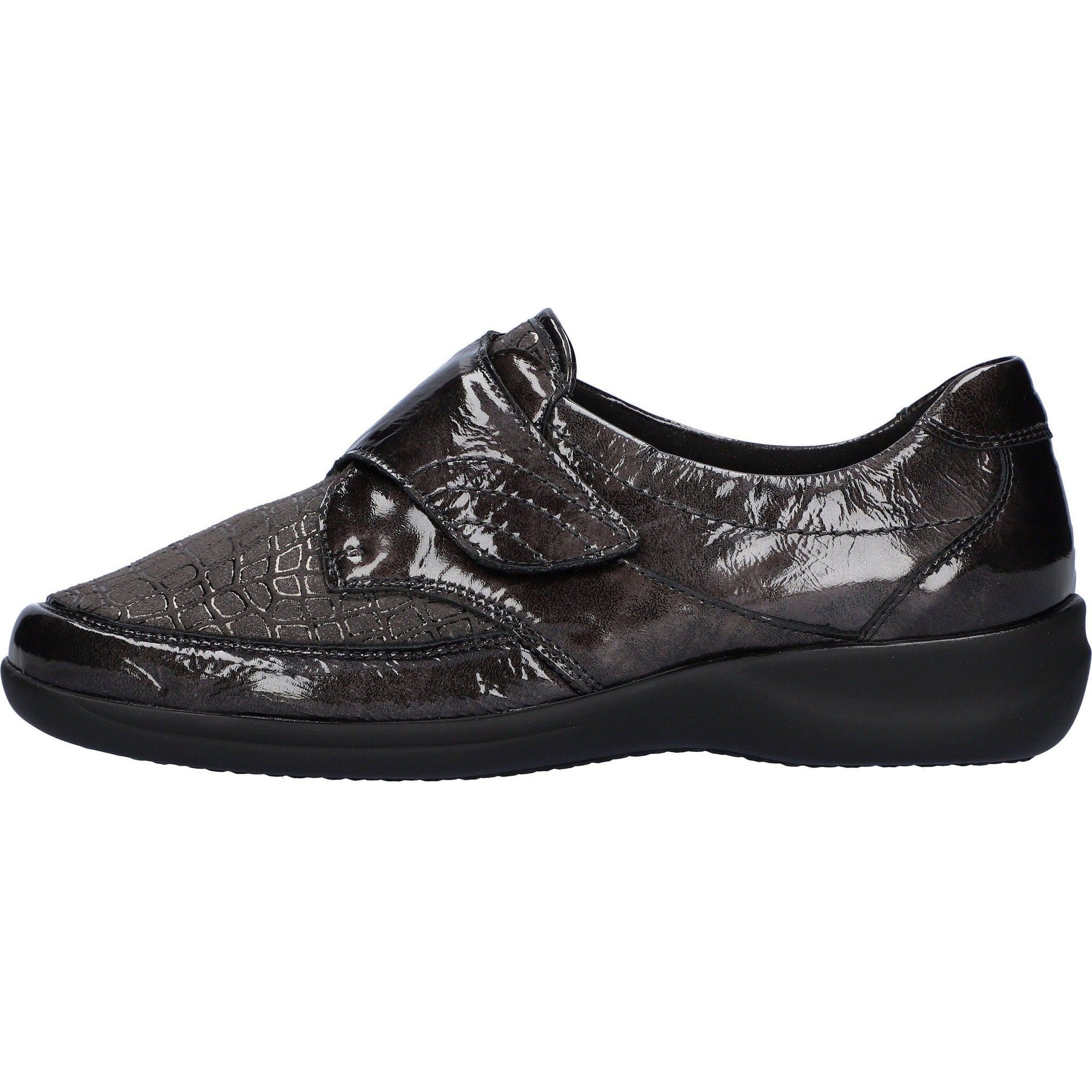 Waldlaufer M54306 230 052 Millu-S Ladies Carbon Grey Patent Leather Touch Fastening Shoes-elevate your sole