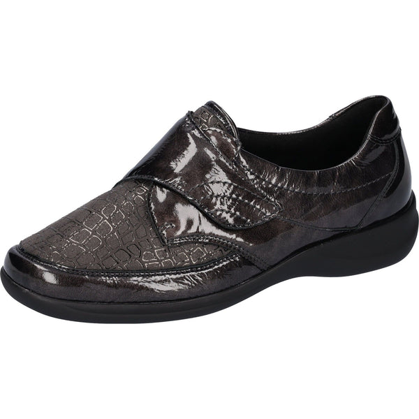 Waldlaufer M54306 230 052 Millu-S Ladies Carbon Grey Patent Leather Touch Fastening Shoes-elevate your sole