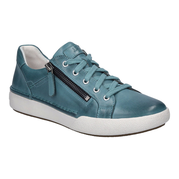 Josef Seibel Claire 03 Ladies Azur Blue Leather Arch Support Zip And Lace Up Trainers