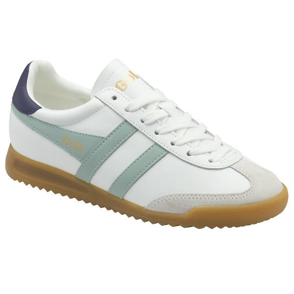 Gola Torpedo Leather Ladies White/Surf/Plum Leather Lace Up Trainers