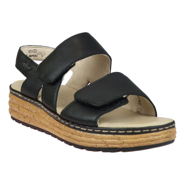 Rieker 62761-00 Ladies Black Leather Touch Fastening Sandals