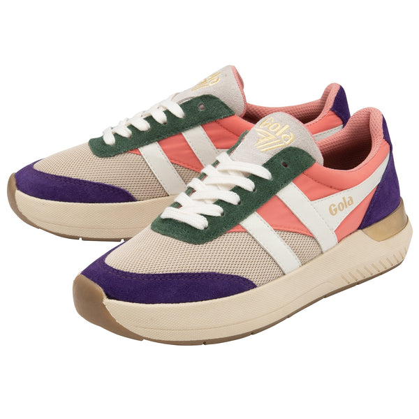 Gola Raven Ladies Wheat/Coral Pink/Royal Purple Leather & Textile Lace Up Trainers