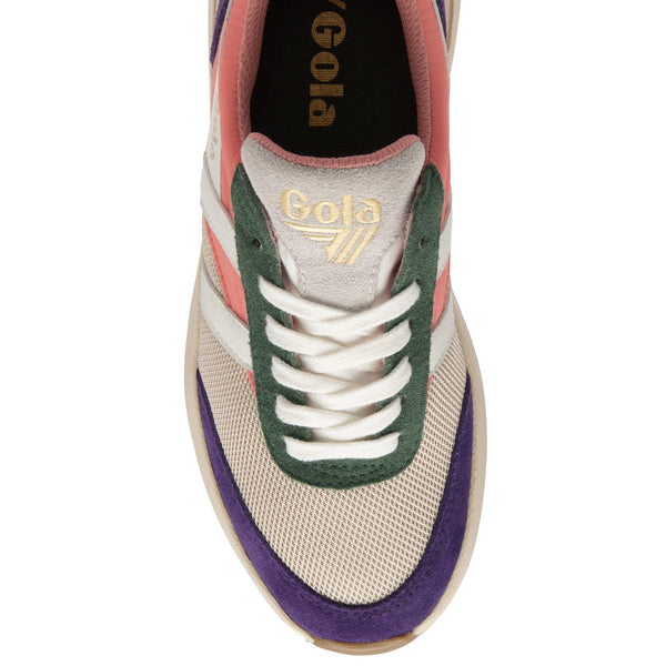 Gola Raven Ladies Wheat/Coral Pink/Royal Purple Leather & Textile Lace Up Trainers