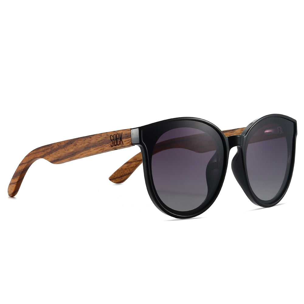 SOEK Bella Midnight Black Wood Black Polarised Lens Walnut Arms