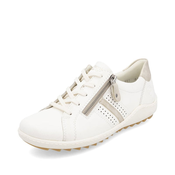 Remonte R1432-80 Ladies Wide White Leather Side Zip Trainers