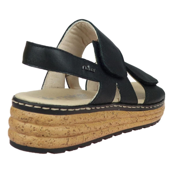 Rieker 62761-00 Ladies Black Leather Touch Fastening Sandals