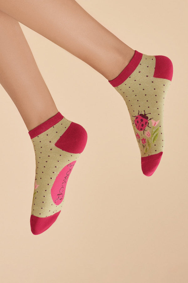 Powder Ladybird Ankle Socks - Sage