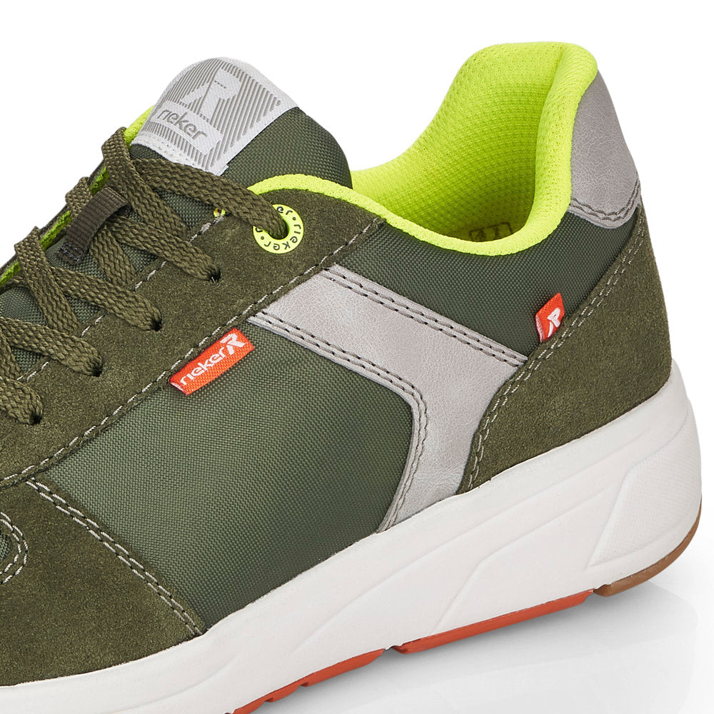 Rieker 07002-54 Mens Olive Green Textile Lace Up Trainers