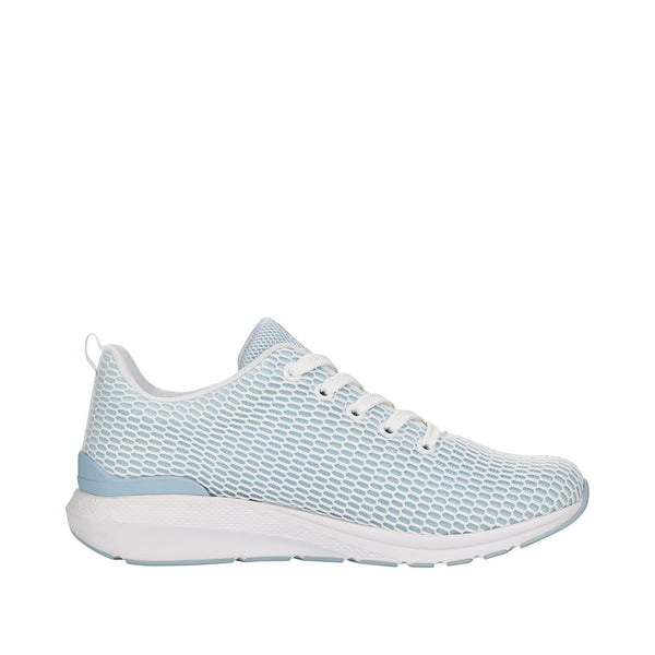 Rieker 40103-10 Ladies White And Sky Blue Textile Lace Up Trainers