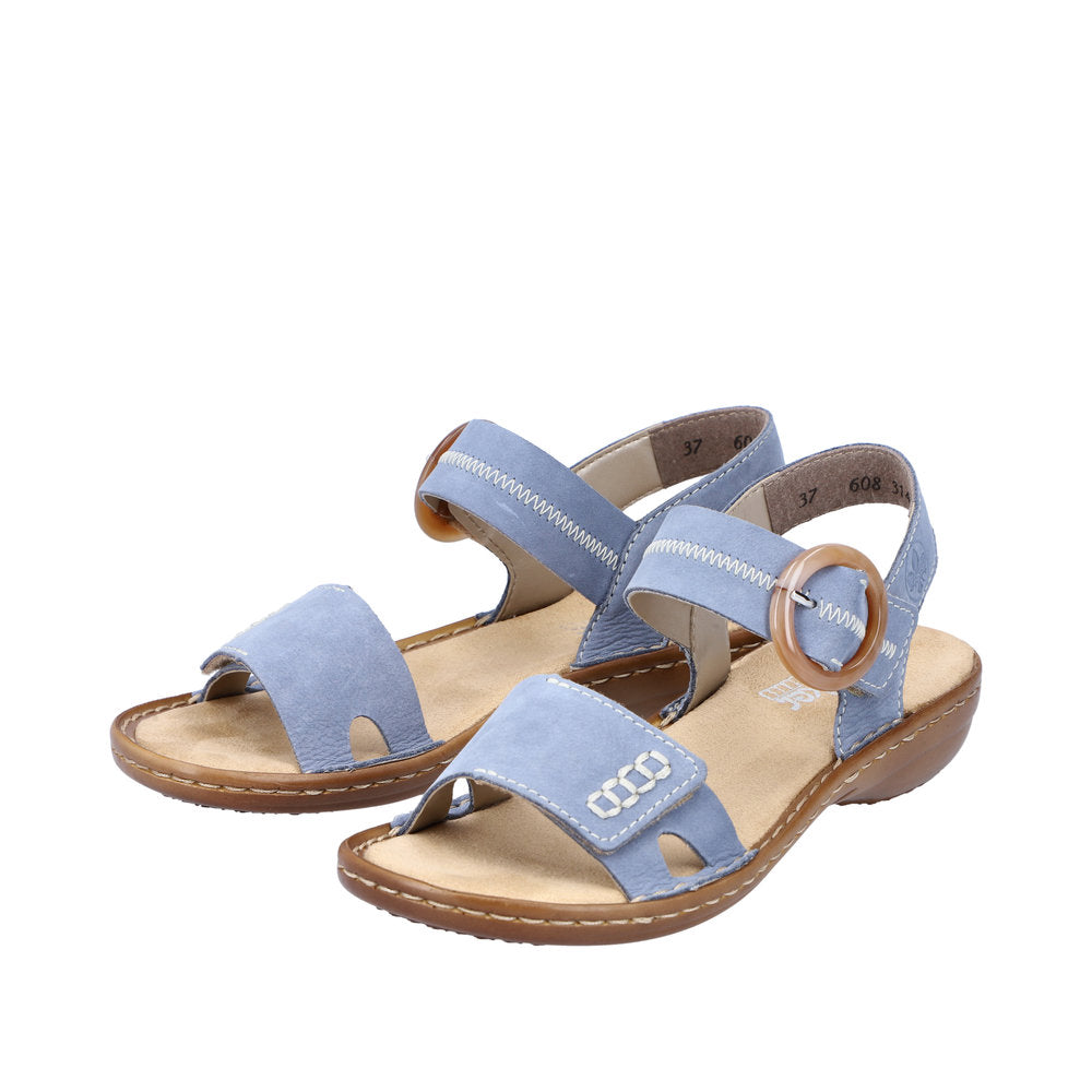Rieker 608Z3-14 Ladies Jeans Blue Leather Touch Fastening Sandals