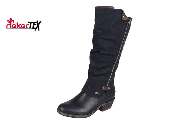 Rieker black best sale knee high boots