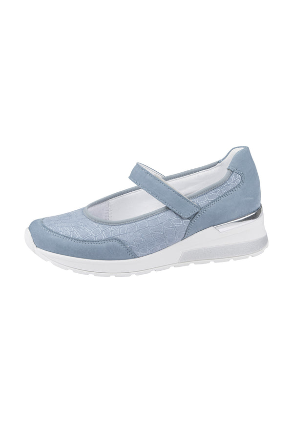 Waldlaufer 939H32 200 267 H-Clara Ladies Sky Blue Leather & Textile Touch Fastening Shoes