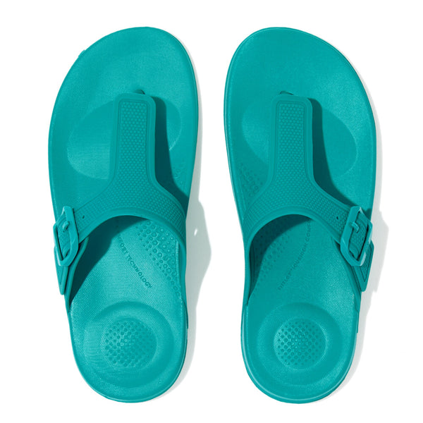 FitFlop GB3-A51 Iqushion Adjustable Buckle Ladies Tahiti Blue PU Arch Support Toe-Post Beach & Pool Shoes