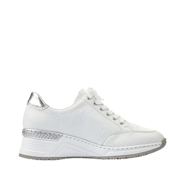 Rieker N4322-80 Ladies White Zip & Lace Trainers