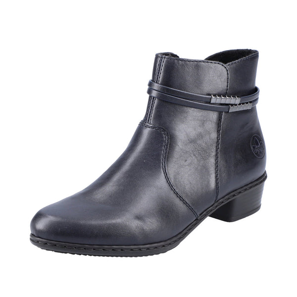 Rieker Y0781 14 Ladies Navy Blue Leather Side Zip Ankle Boots